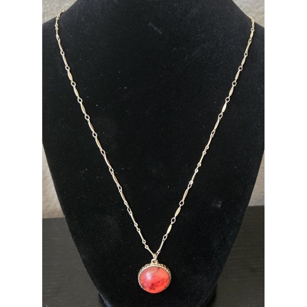 Red Circle Pendant Mixed Link Chain Statement Necklace 21 - 25 In Adjust Length